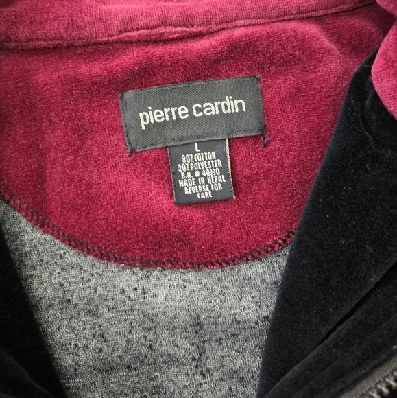 vintage Pierre Cardin 80s burgundy black velour zip-up track suit jacket | WMS L - Picture 3 of 7